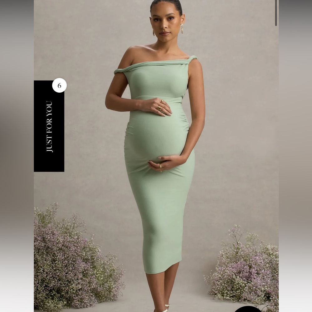 Club L London Off-Shoulder Midi Dress in Mint maternity